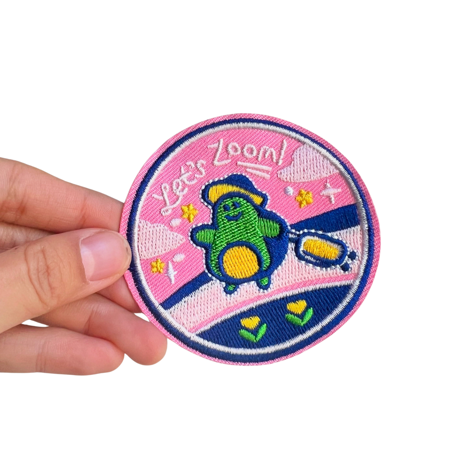 Funny Cute Pink Turtle Zoom Iron-On Embroidered Patch
