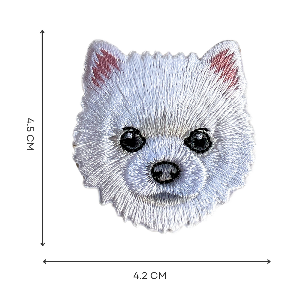 Cute White Pomeranian Dog Iron-On Embroidered Patch