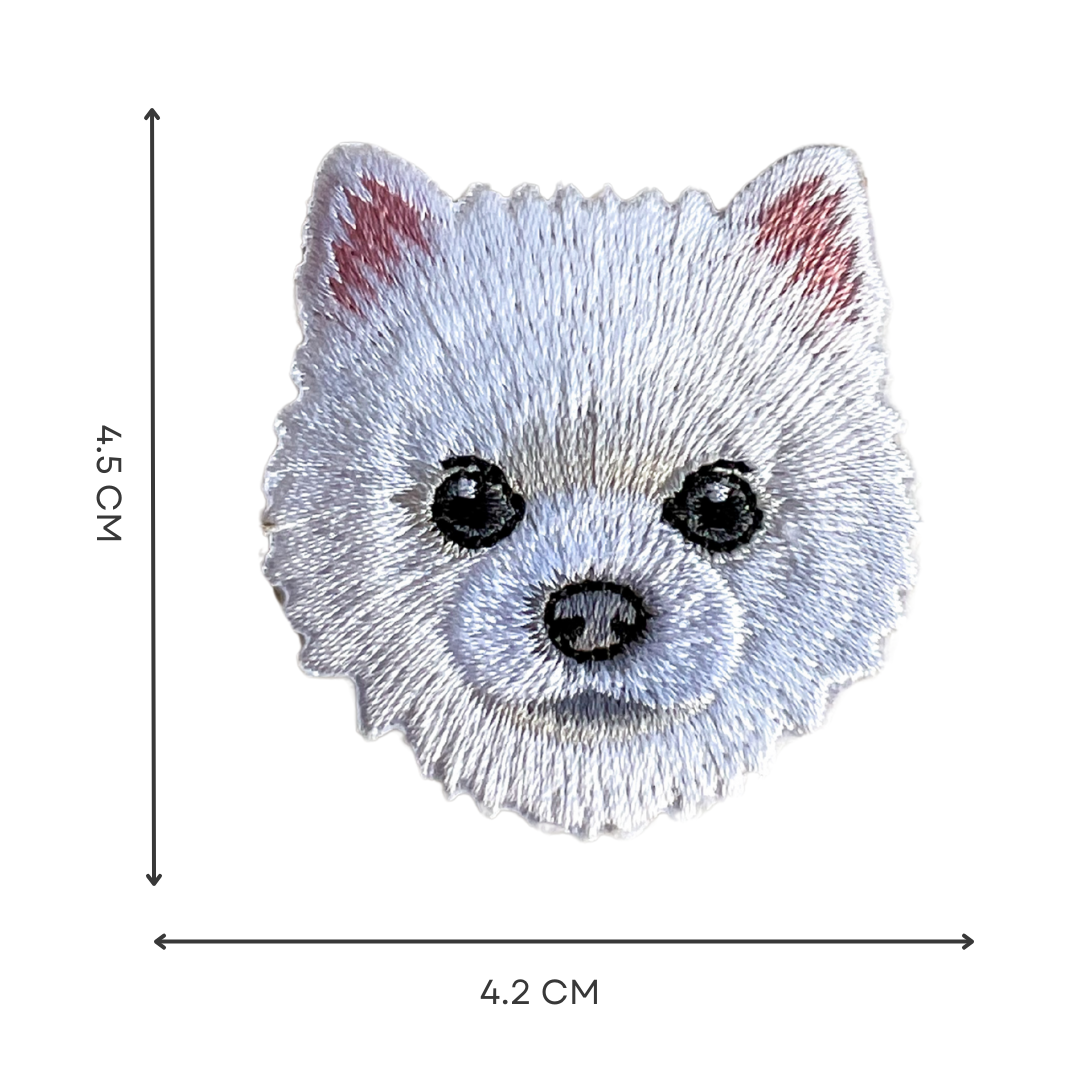 Cute White Pomeranian Dog Iron-On Embroidered Patch