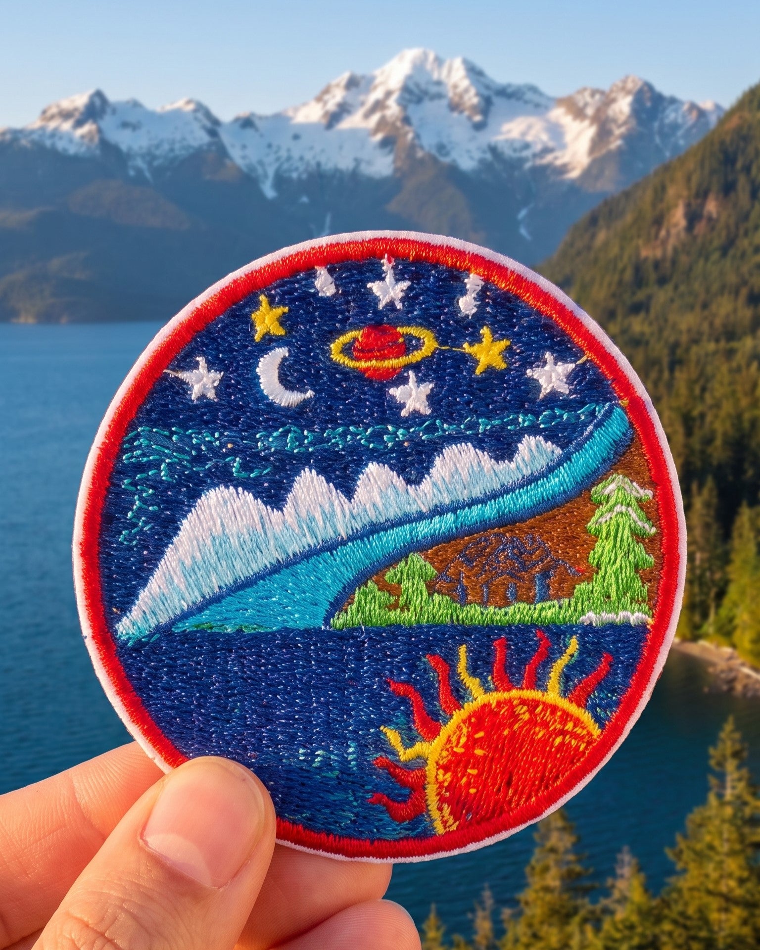 Nature Ocean Mountain Moon Iron-On Embroidered Patch