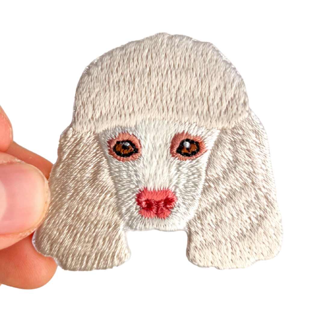 White Chenille Poodle Iron-On Embroidered Patch