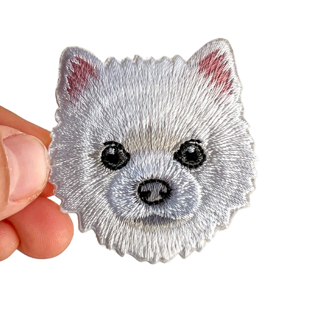 Cute White Pomeranian Dog Iron-On Embroidered Patch