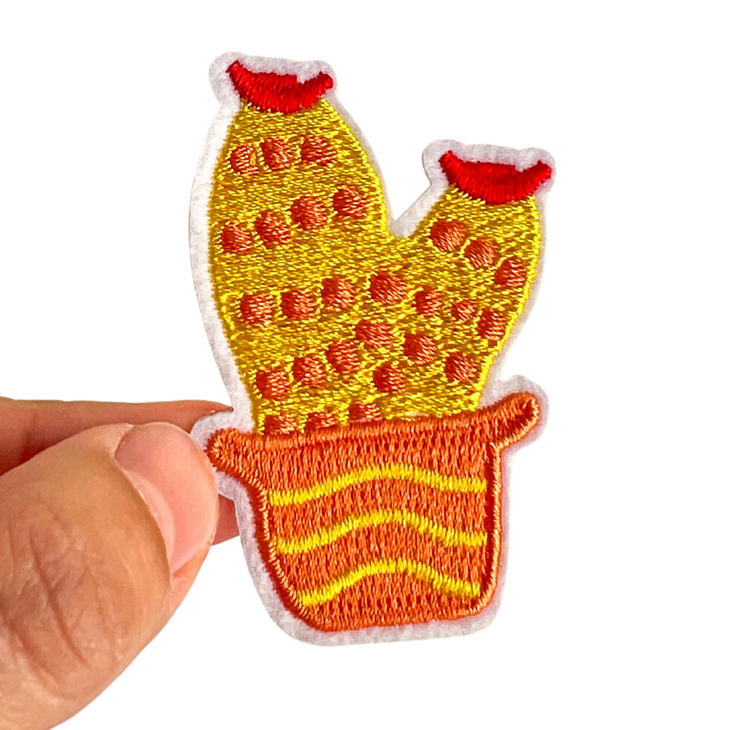 Yellow Orange Cactus Flower Iron-On Embroidered Patch