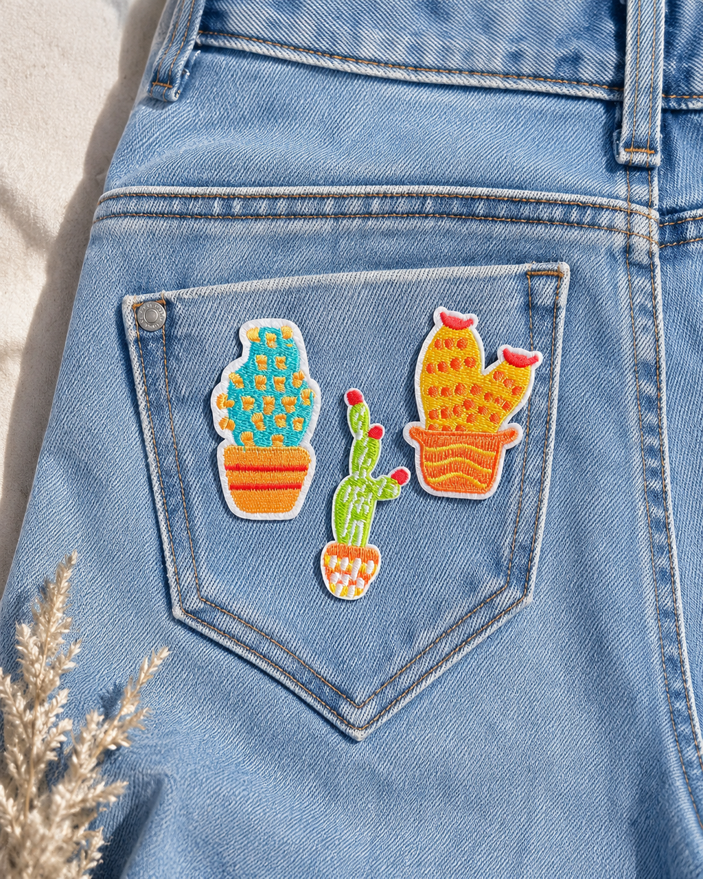 Yellow Orange Cactus Flower Iron-On Embroidered Patch