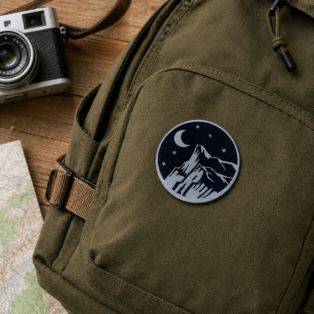 Night Mountain Moon And Stars Iron-On Embroidered Patch