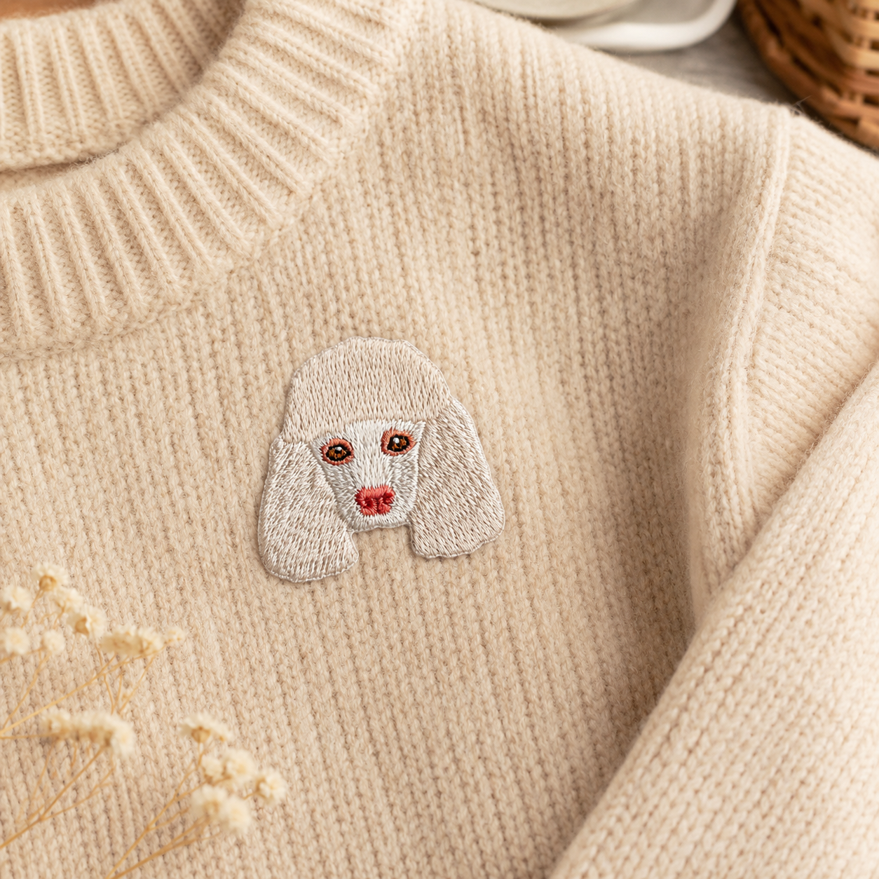 White Chenille Poodle Iron-On Embroidered Patch