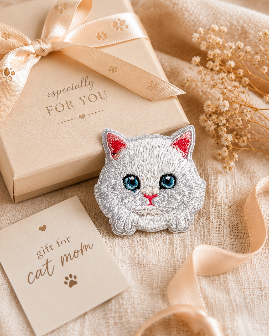 Cute White Chinchilla Persian Cat Self-Adhesive Embroidered Patch