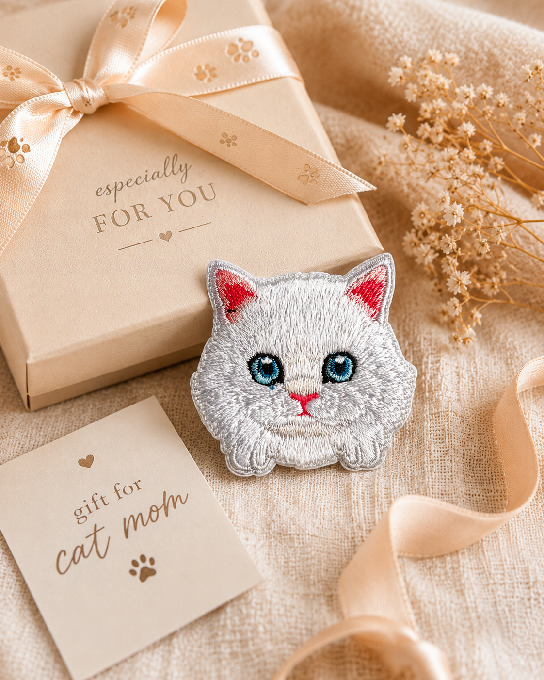 Cute White Chinchilla Persian Cat Self-Adhesive Embroidered Patch