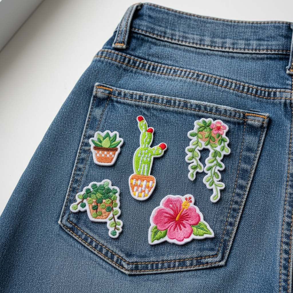Cute Green Cactus Flower Iron-On Embroidered Patch
