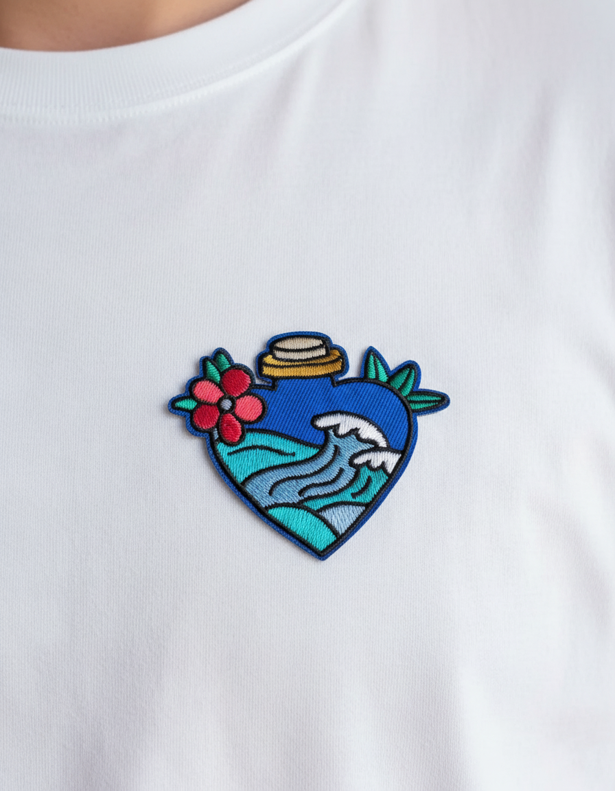 Ocean Wave Heart Bottle Iron-On Embroidered Patch