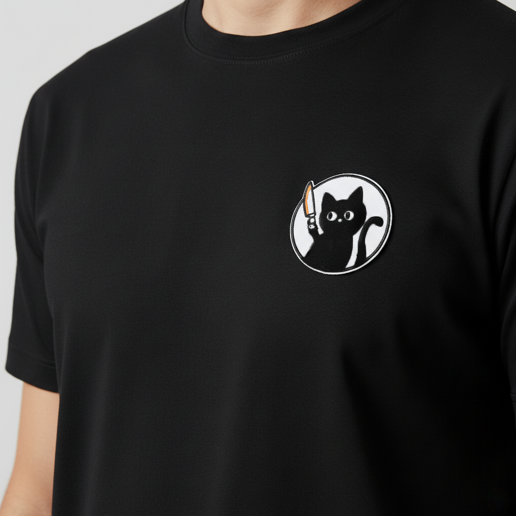 Funny Black Cat With Knife Iron-On Embroidered Patch