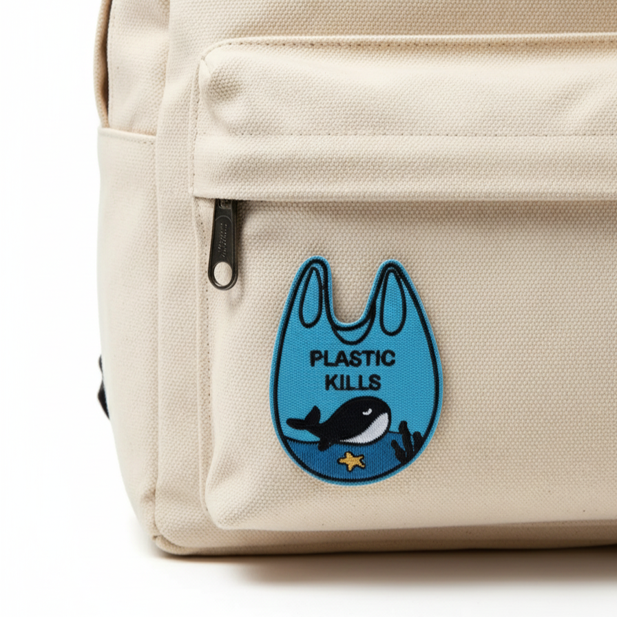 Blue Ocean Whale Plastic Bag Iron-On Embroidered Patch