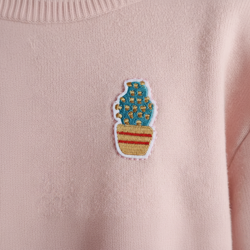 Blue Cactus Flower Iron-On Embroidered Patch