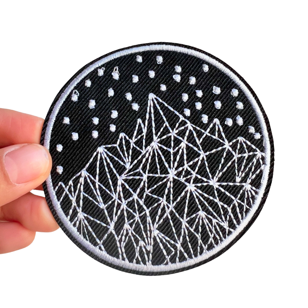 Black Night Sky Mountain Iron-On Embroidered Patch