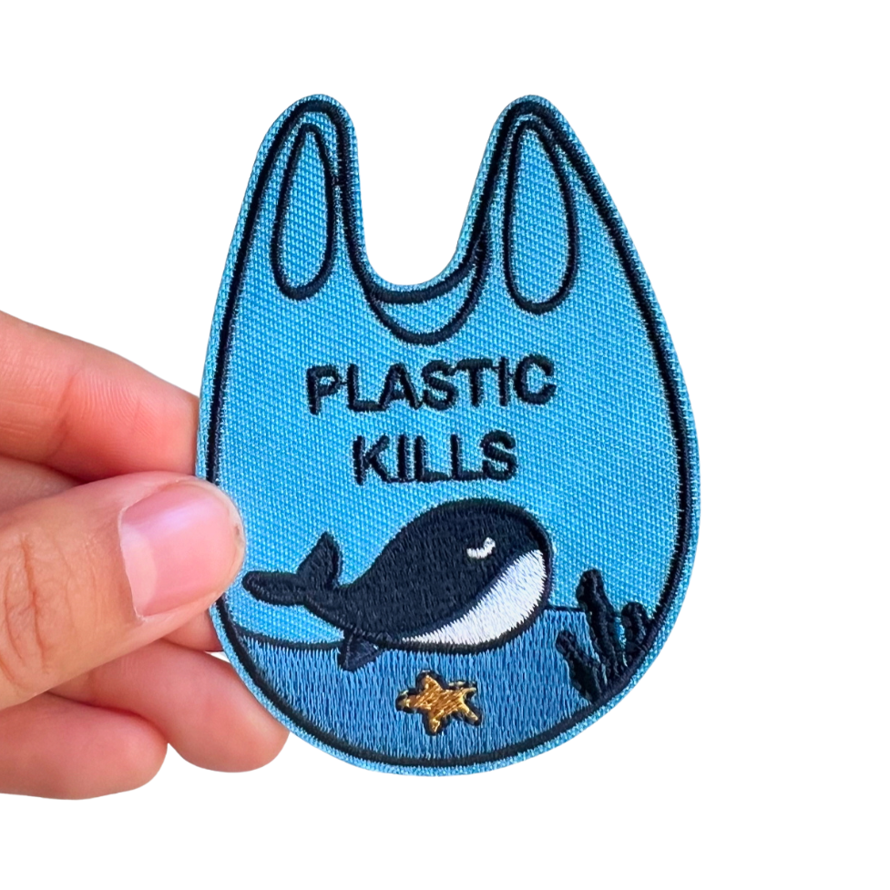 Blue Ocean Whale Plastic Bag Iron-On Embroidered Patch