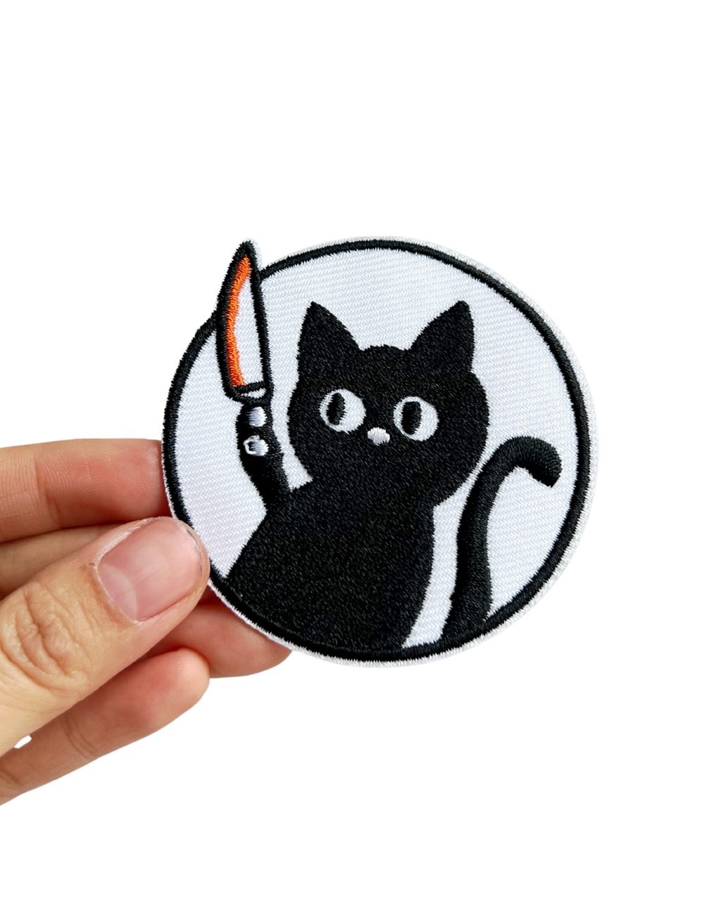 Funny Black Cat With Knife Iron-On Embroidered Patch