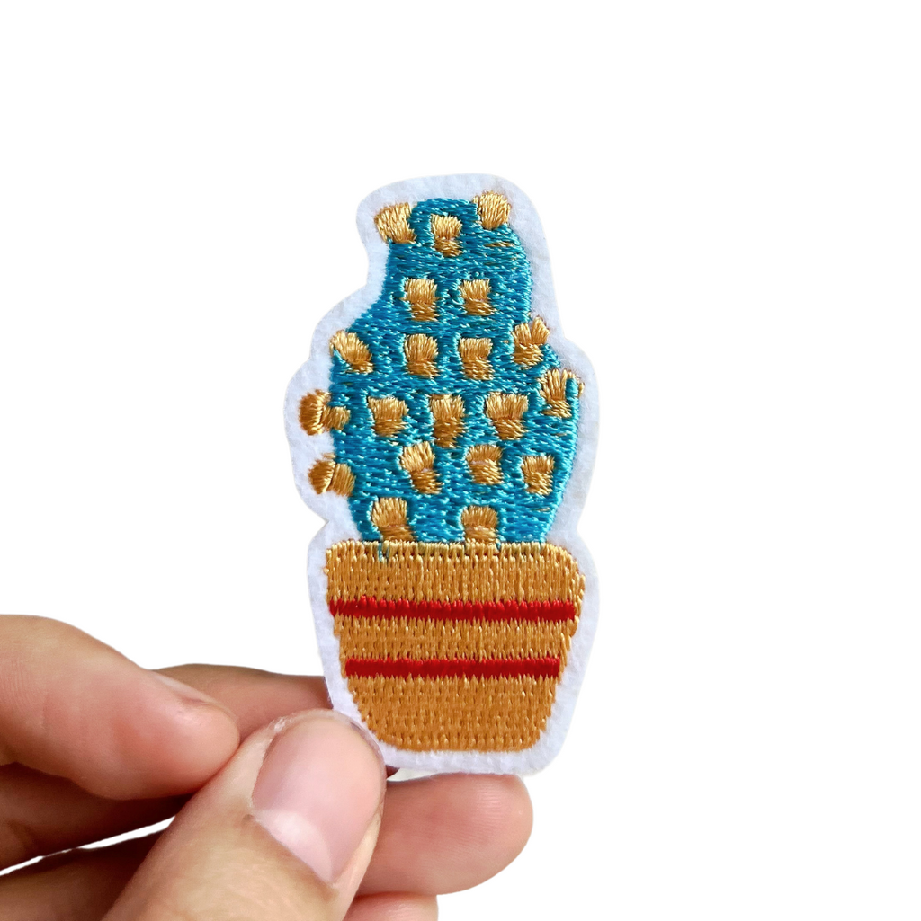 Blue Cactus Flower Iron-On Embroidered Patch