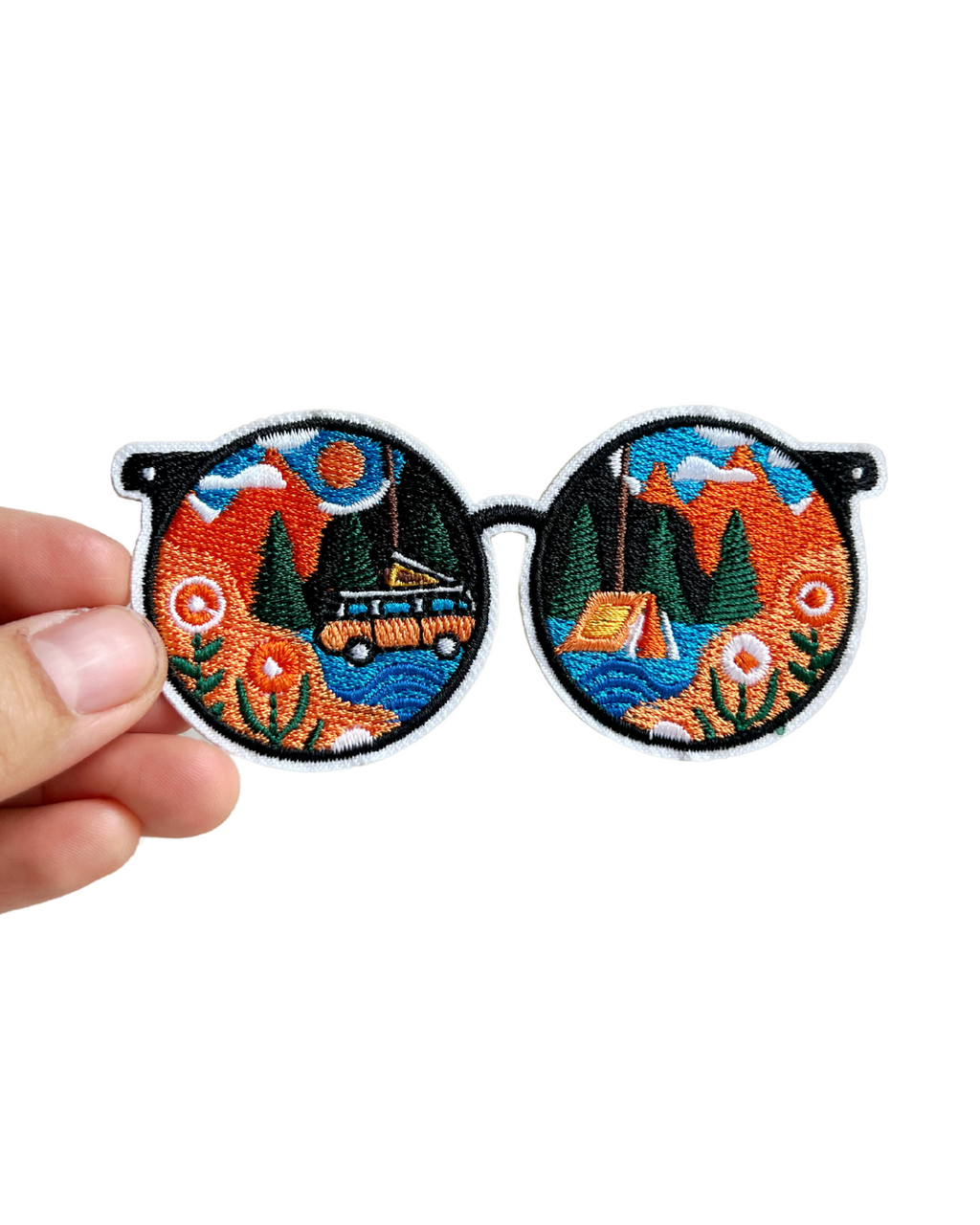 Camping Landscape Glasses Iron-On Embroidered Patch