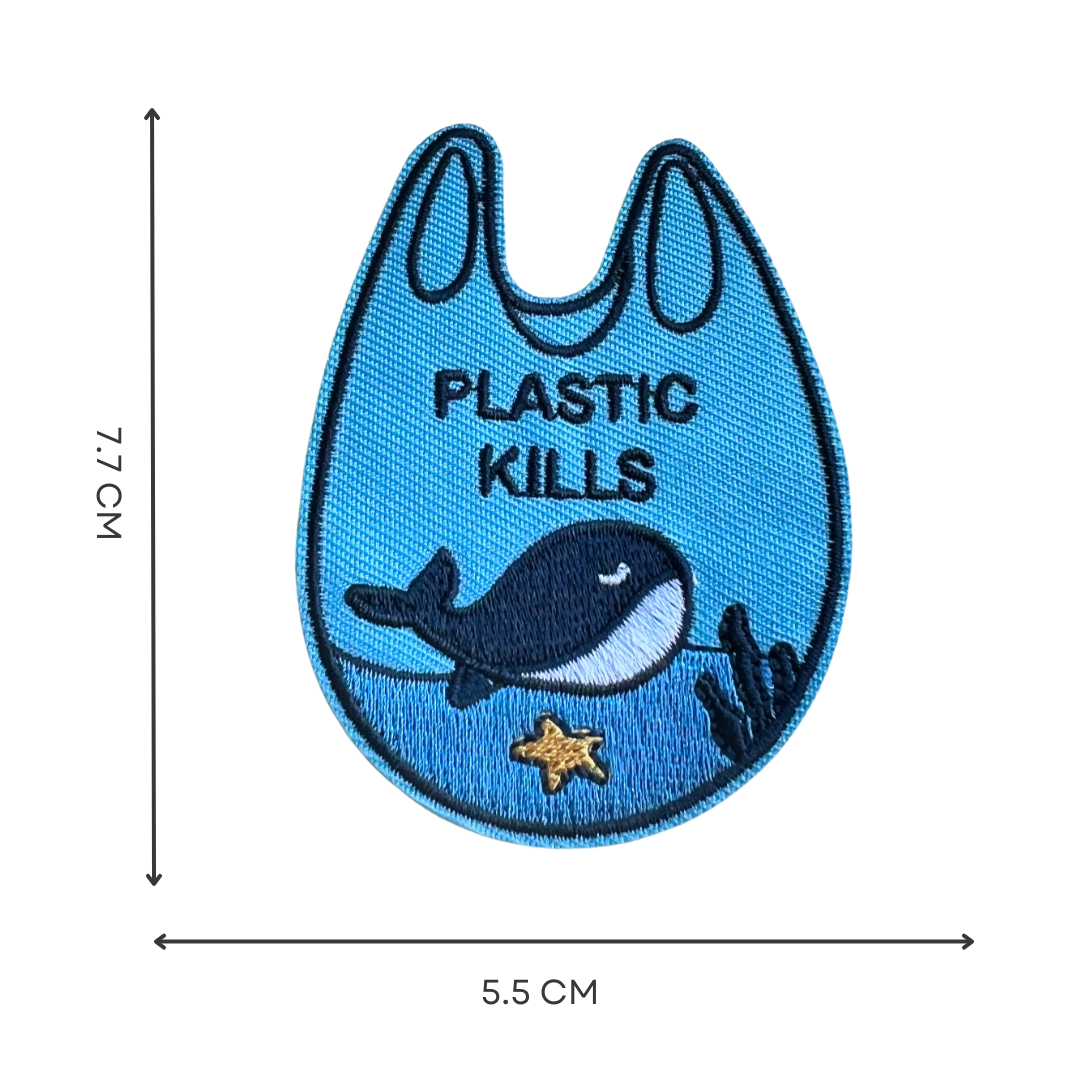 Blue Ocean Whale Plastic Bag Iron-On Embroidered Patch