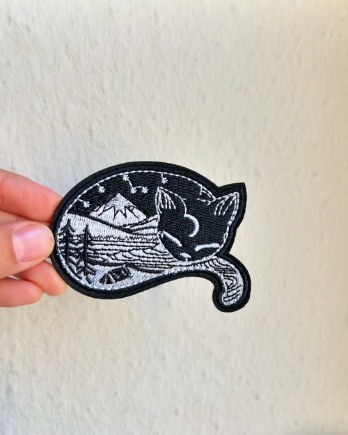 Black Cat Mountain Nature Iron-On Embroidered Patch