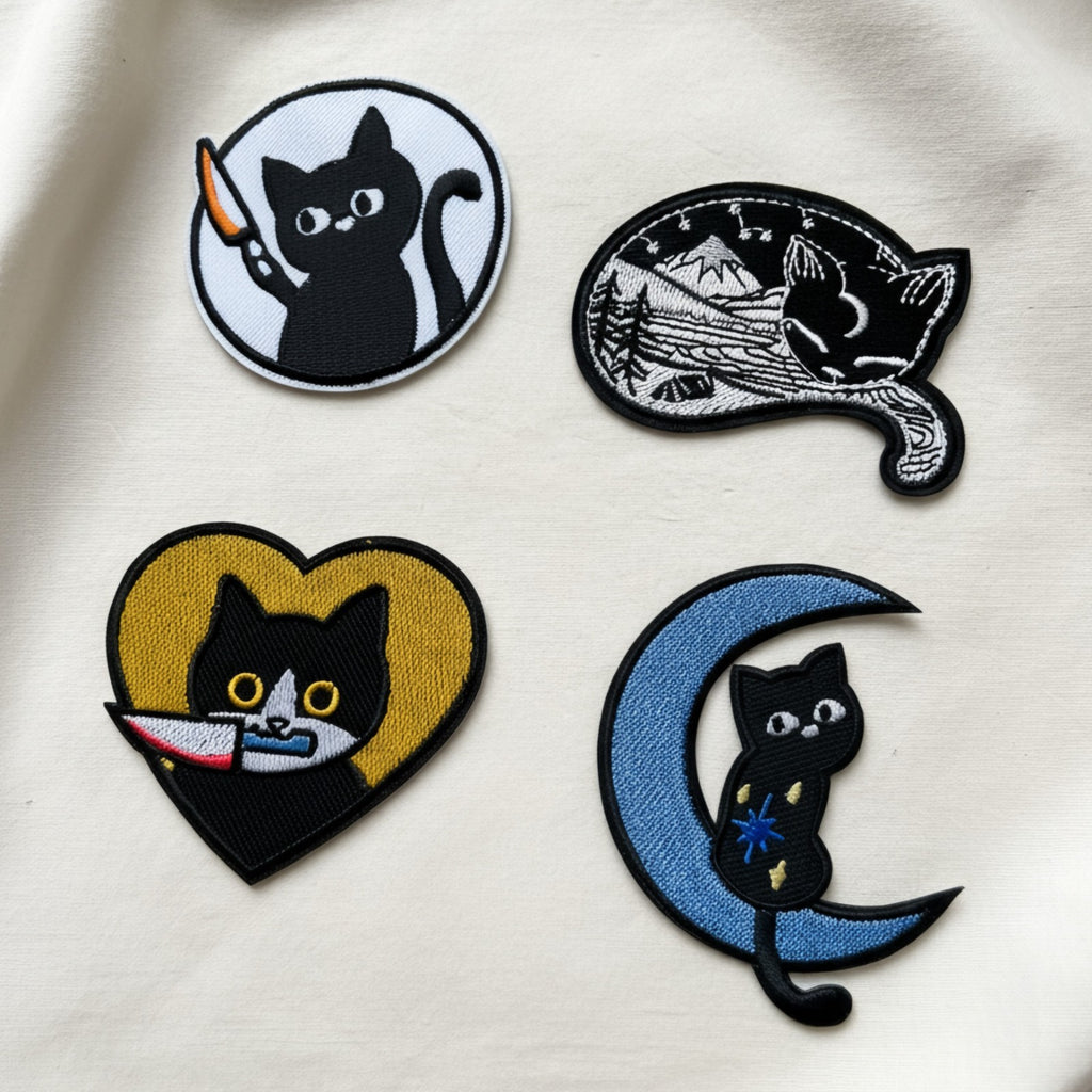 lustige schwarze Katze mit Messer Aufnäher Bügelbild Aufbügler Applikation Patch