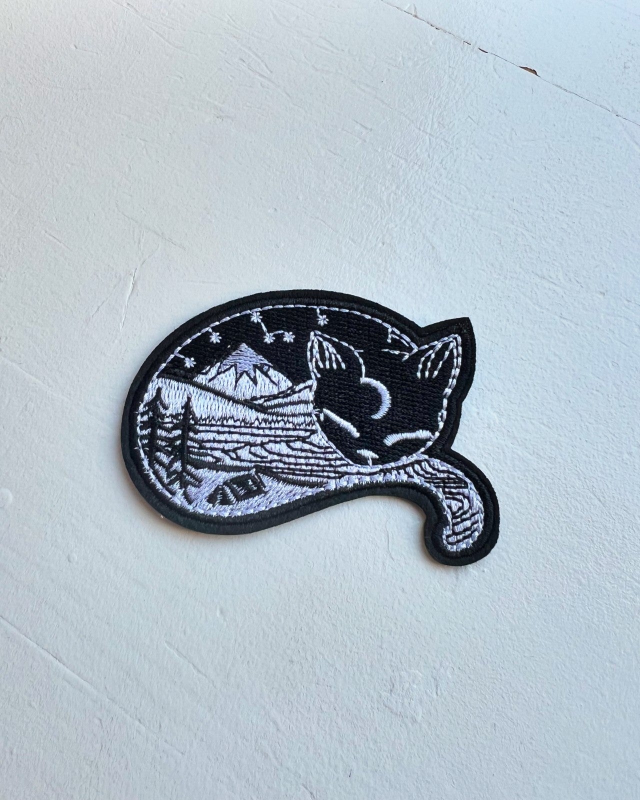 Black Cat Mountain Nature Iron-On Embroidered Patch