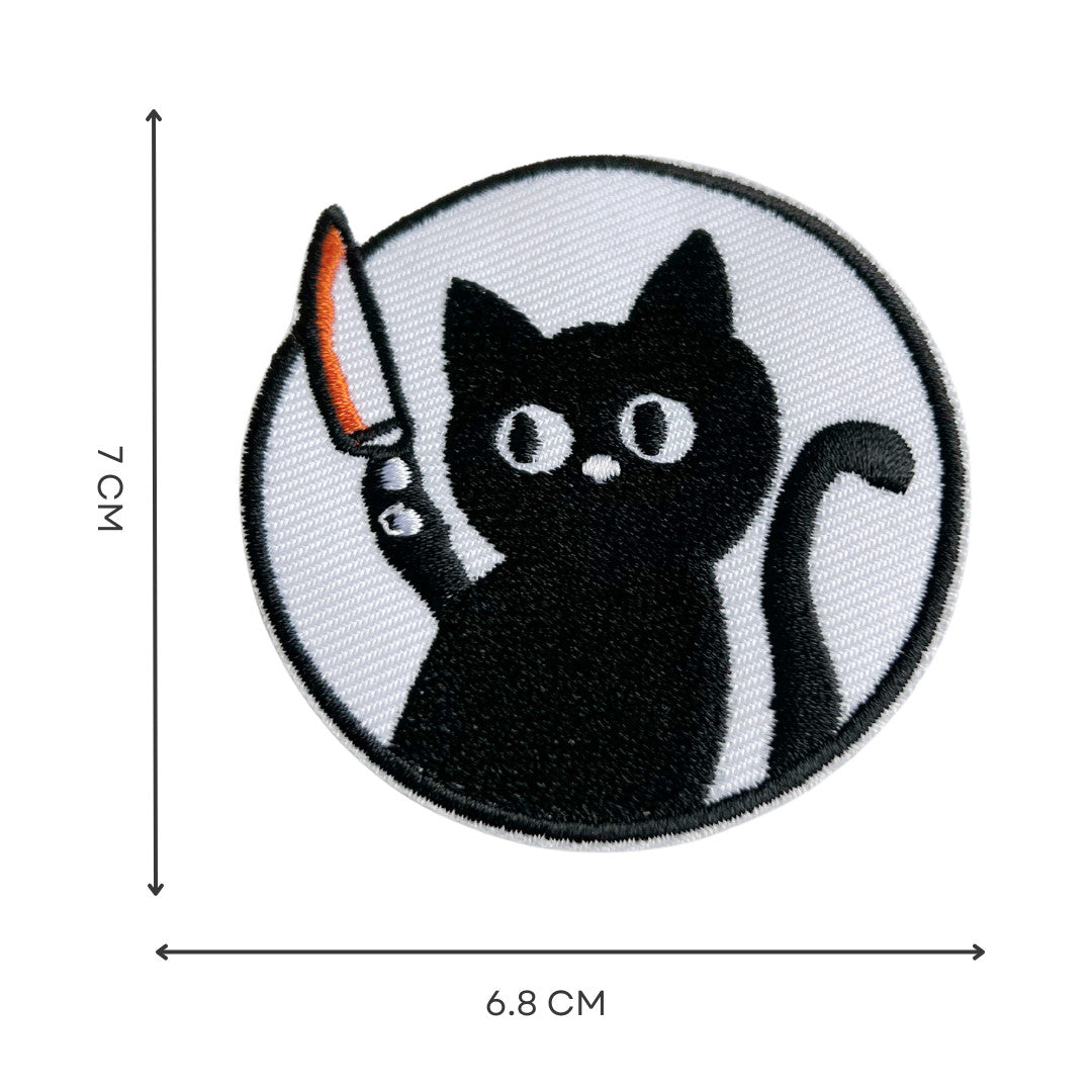 lustige schwarze Katze mit Messer Aufnäher Bügelbild Aufbügler Applikation Patch